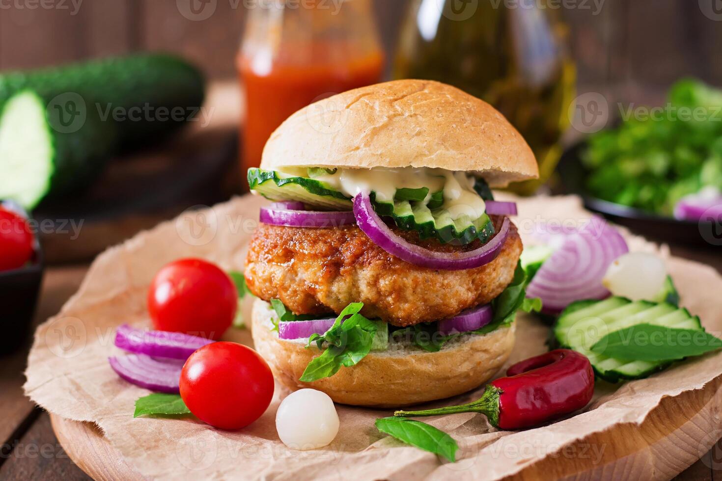 Juicy spicy chicken burgers to Asian-style - sandwich photo