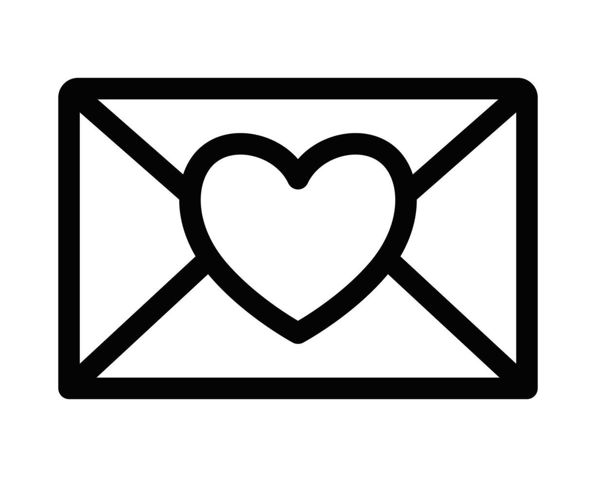 Minimalistic heart envelope icon in black outline. Illustration representing love, mail, or communication. Editable stroke. vector