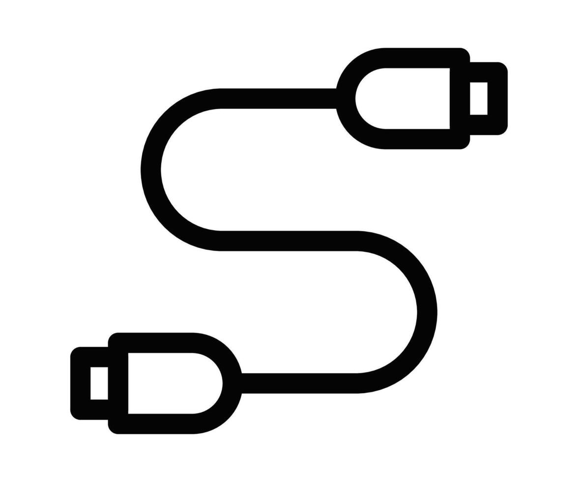 Black outline icon of a USB cable. Represents connectivity, technology, or data transfer. Editable stroke. vector