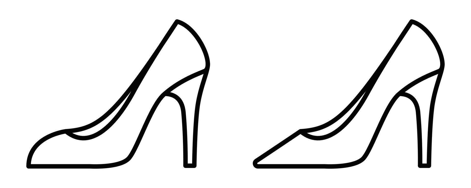 Two high heel shoes icon in black outline. Illustration representing fashion, footwear, or elegance. Editable stroke. vector