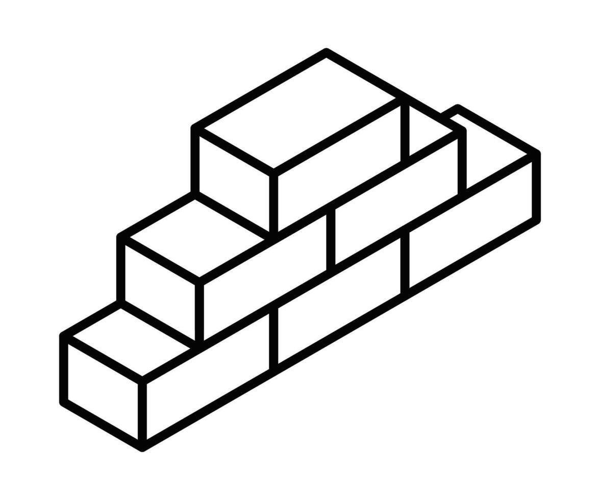 Stacked blocks icon in black outline. Illustration representing structure, building, or progress. Editable stroke. vector