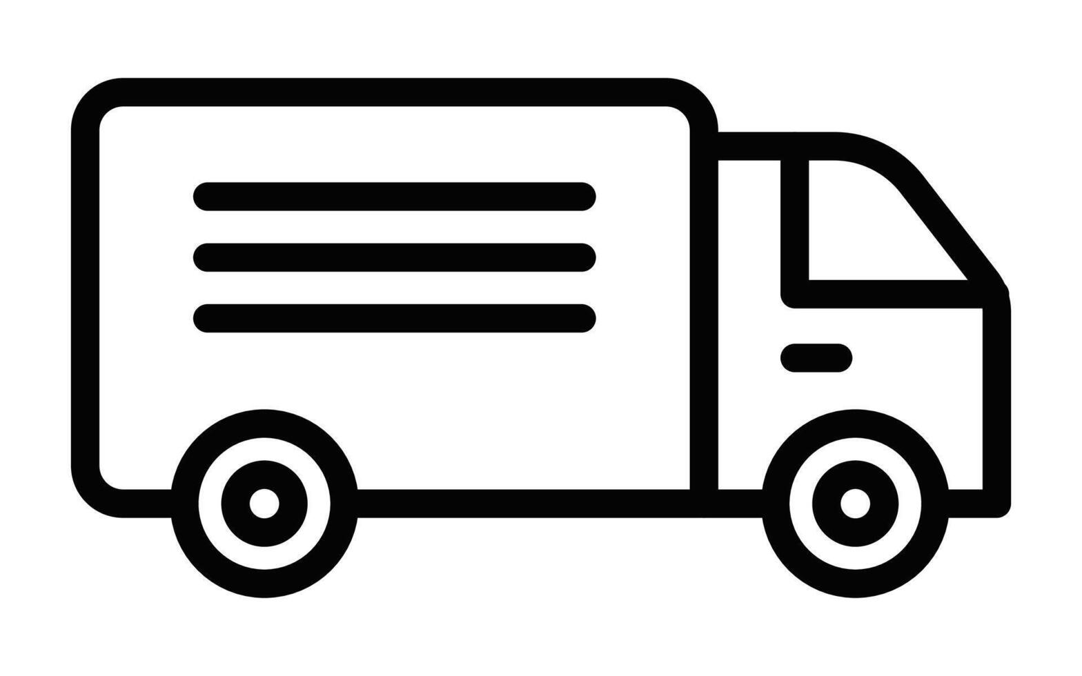 Black outline icon of a delivery truck with lines indicating movement. Represents shipping, logistics, or transportation services. Editable stroke. vector