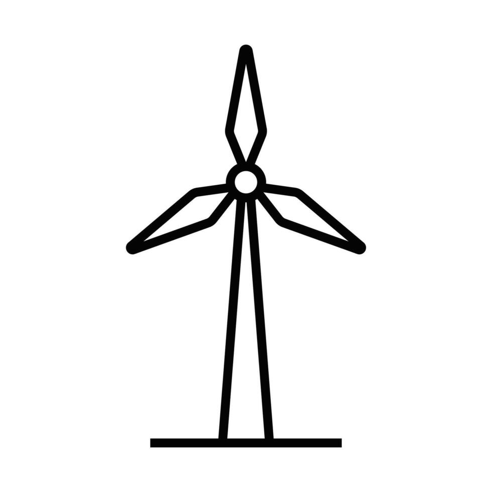 Simple black outline icon of a wind turbine, representing renewable energy, eco-friendliness, and sustainability. Editable stroke. vector