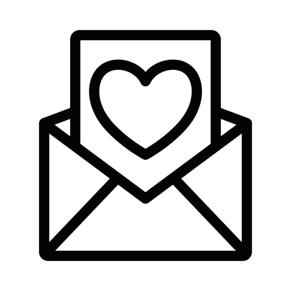 Black outline icon of an open envelope with a heart, symbolizing love, affection, or romantic messages like a love letter or greeting card. Editable stroke. vector