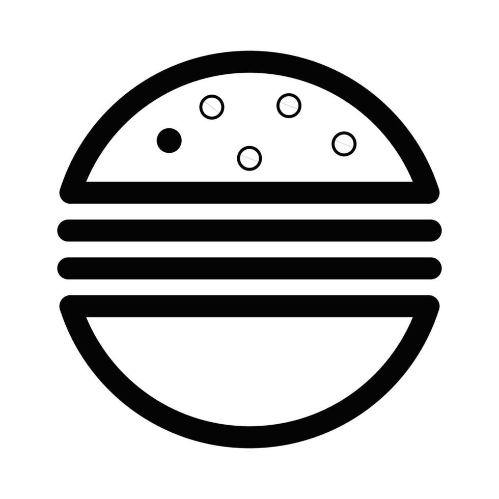 Black outline icon of a burger. Represents fast food, dining, or meals. Editable stroke. vector