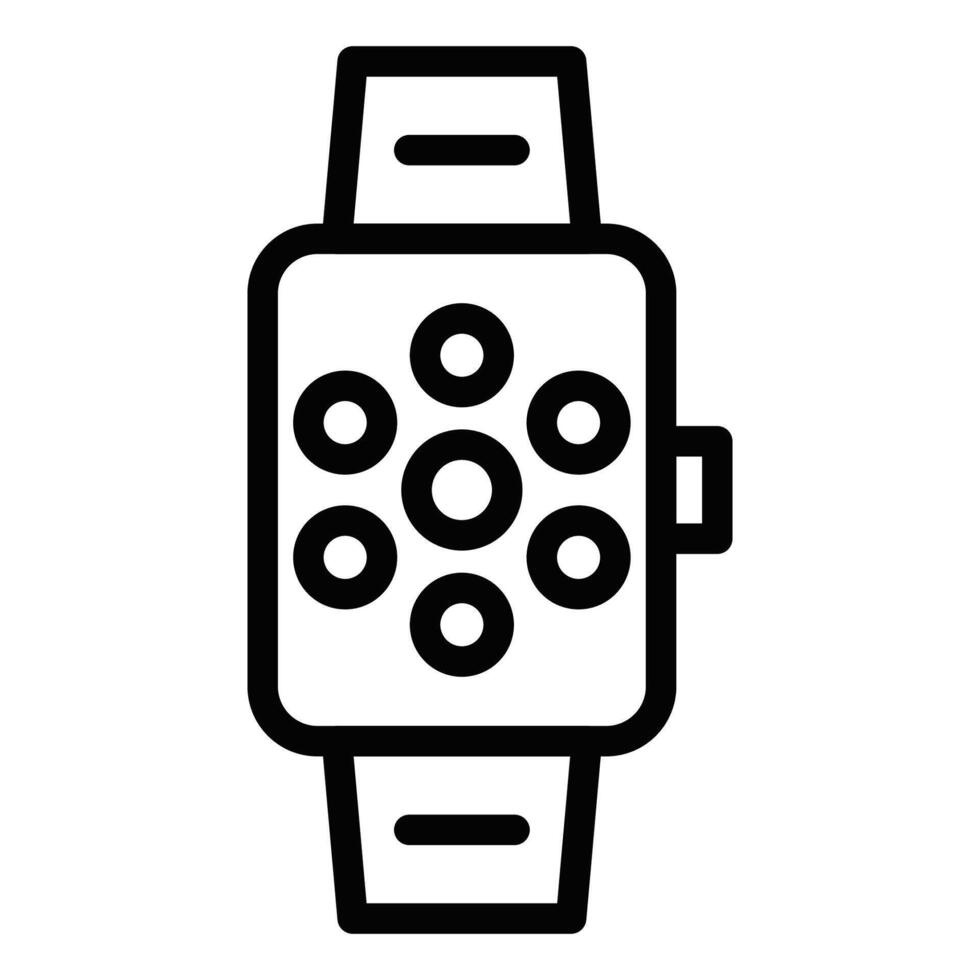 Smartwatch icon with multiple dots in black outline. Illustration representing apps, notifications, or digital interface. Editable stroke. vector