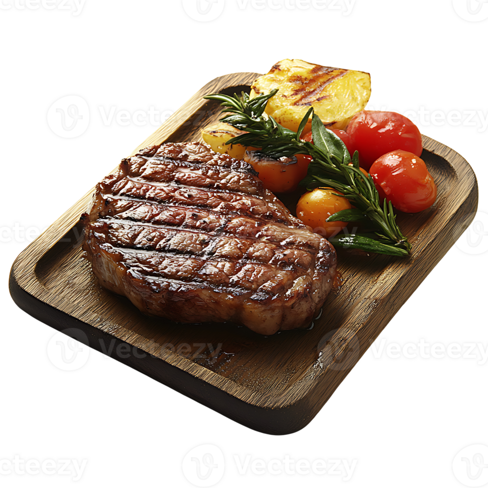 A piece of meat on a wooden tray png