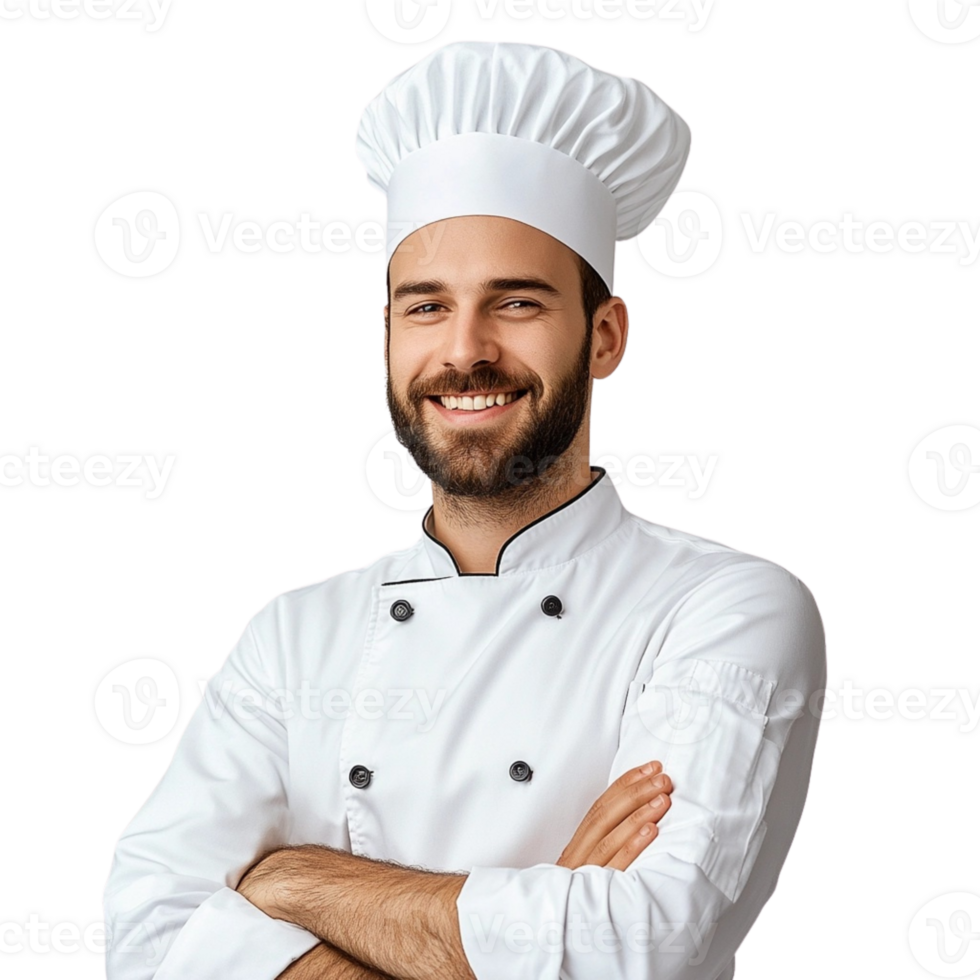 A man in a chef hat is smiling png