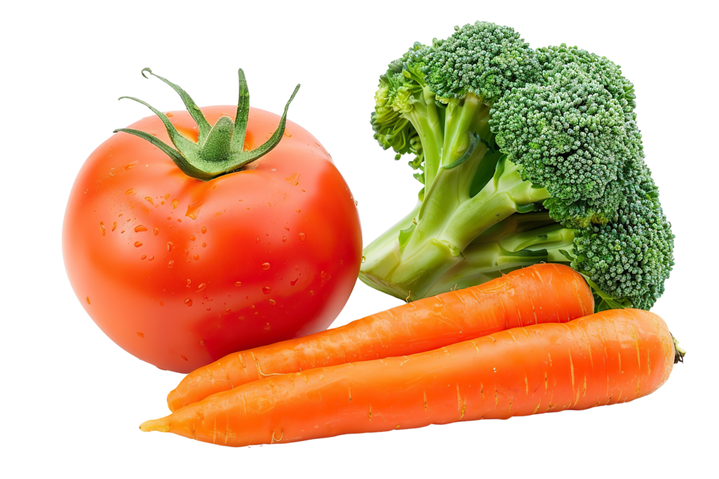 Broccoli, carrot and tomato on a transparent background. png