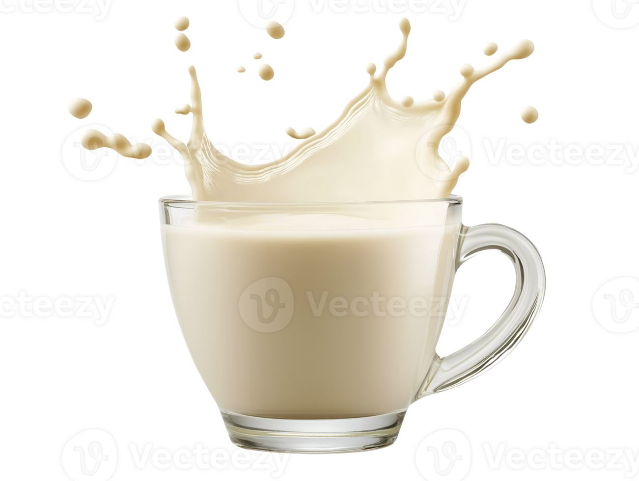 milk splashing effect in a clear glass cup isolated background png
