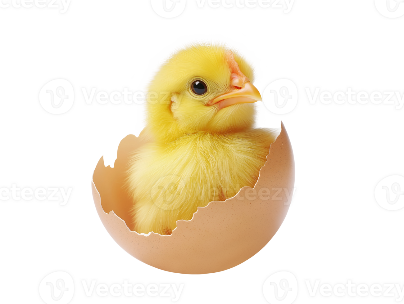 newborn yellow chicken hatching from a broken eggshell on isolated background png