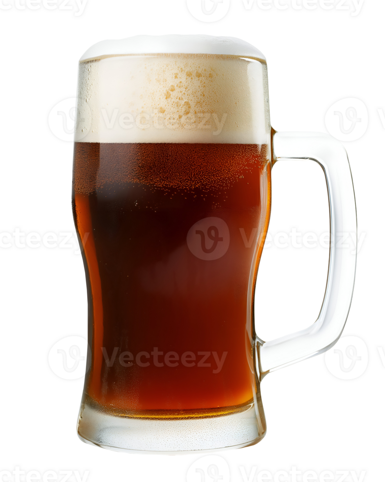 amber beer in a traditional german-style beer stein with frothy head isolated background png