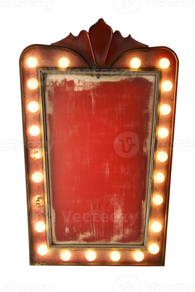 vintage retro billboard with glowing electric lights framing the red background on isolated background, perfect for halloween event decorations, parties, and themed signage png