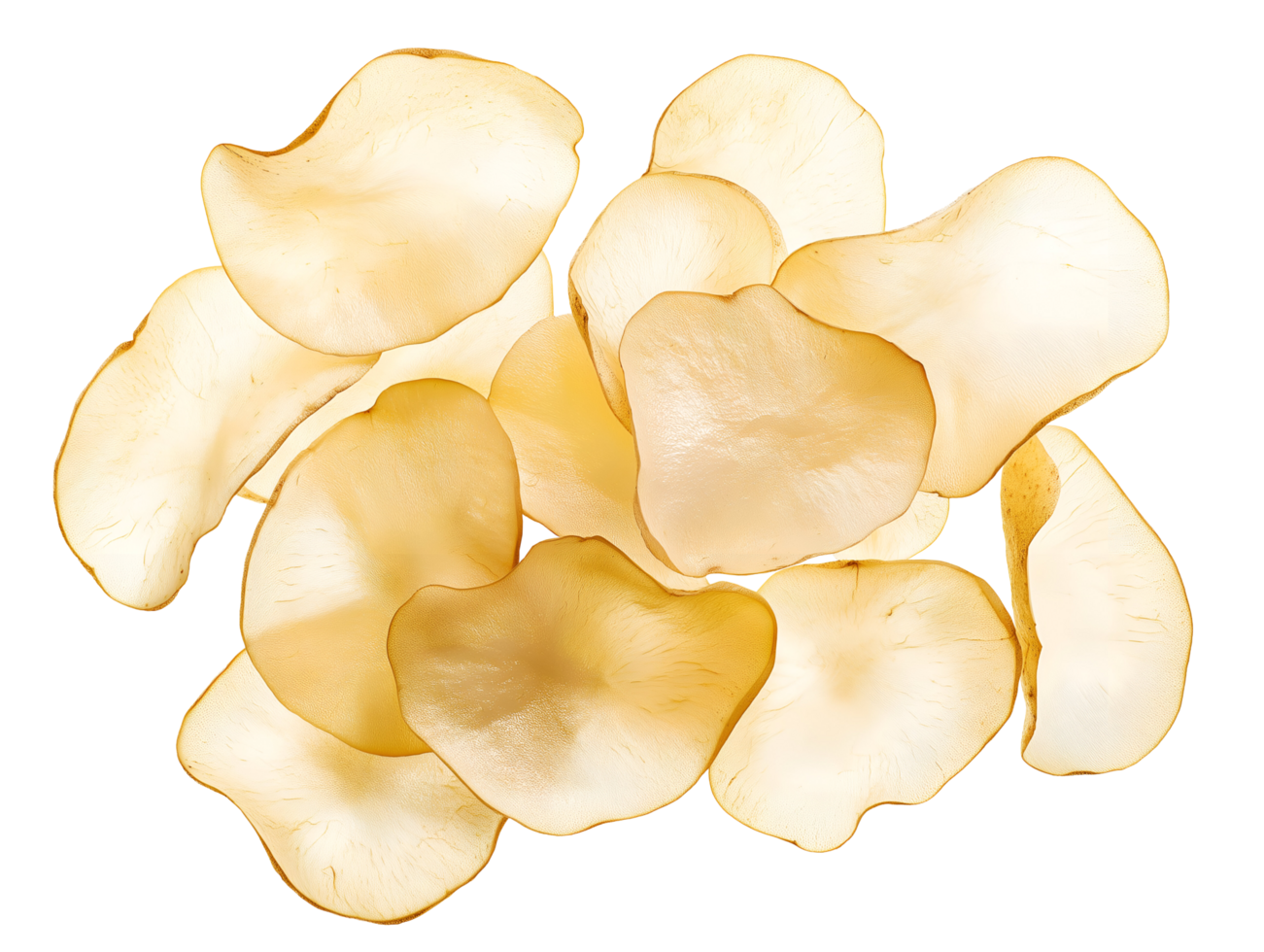 close-up of thin potato slices appearing to hover with delicate texture on an isolated background png