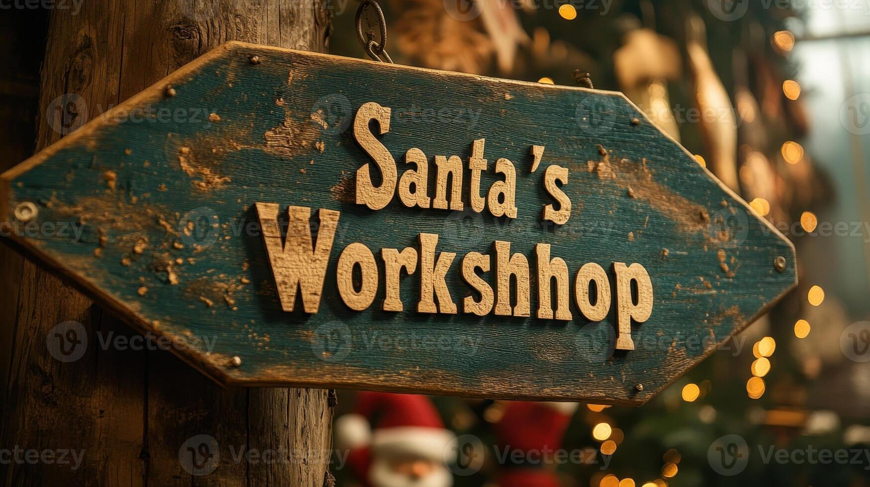 Santa's Workshop Sign, Rustic Christmas Decoration photo