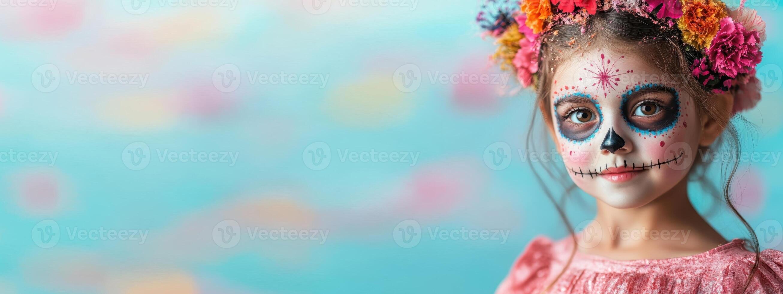 Girl with Sugar Skull Makeup for Day of the Dead Celebration photo