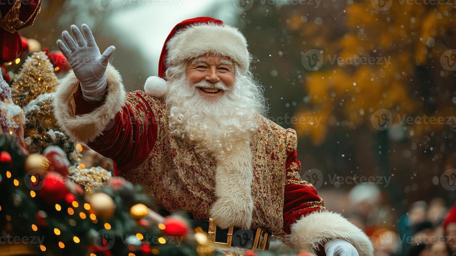 Smiling Santa Claus Waving in Christmas Parade photo