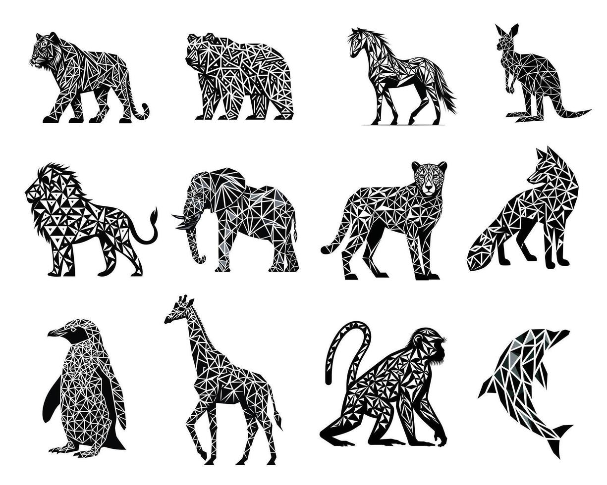 Collection Of Animal geometric pattern illustration - Geometric Animals ClipArt Design vector