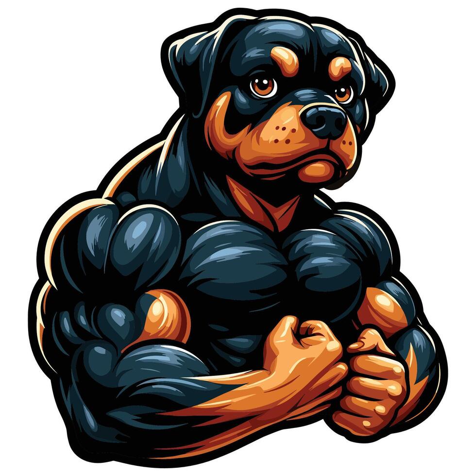 Muscular Rottweiler Dog Powerful and Strong Pet in Athletic Pose Illustration vector