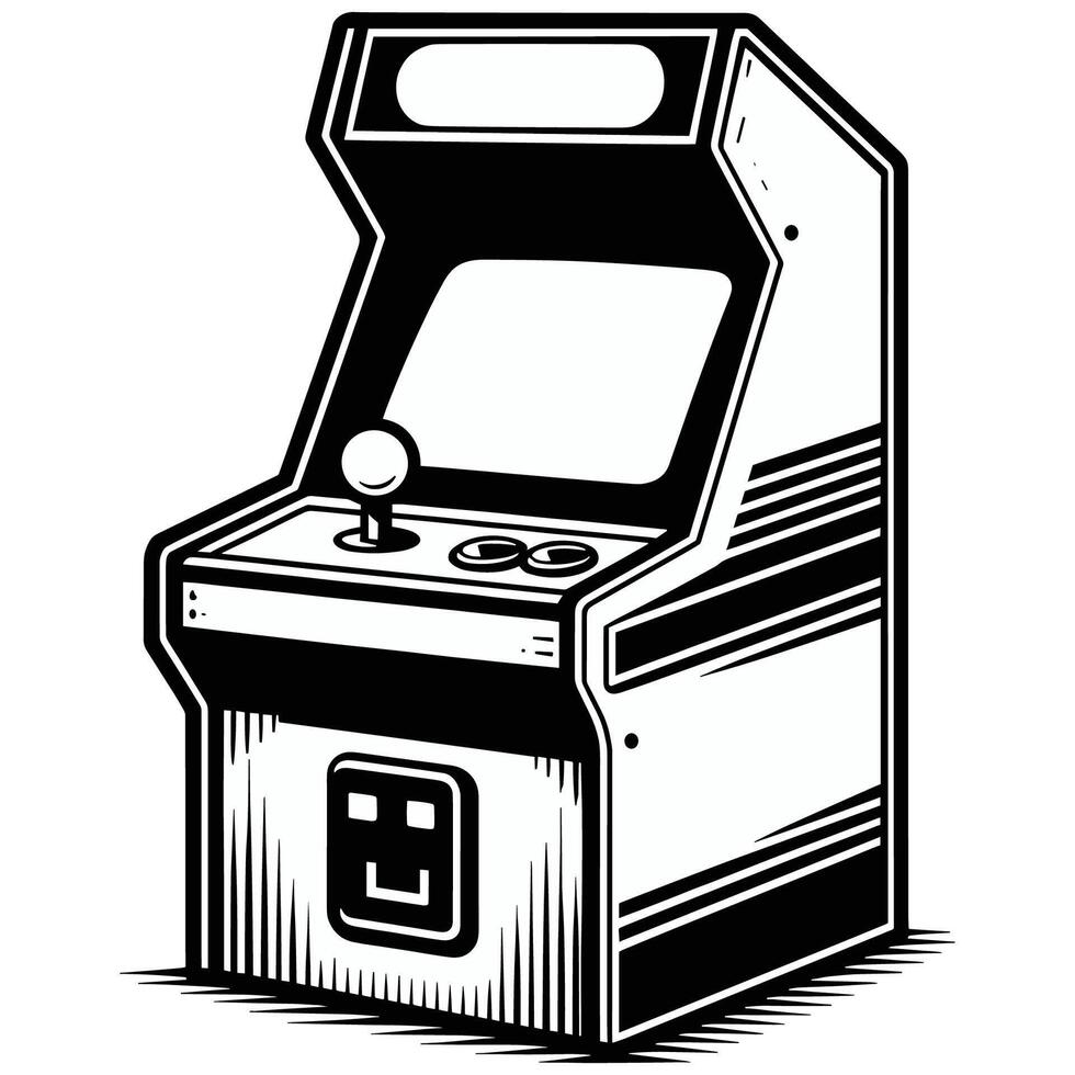Classic Old School Arcade Machine Retro Gaming Console Black and White Illustration vector