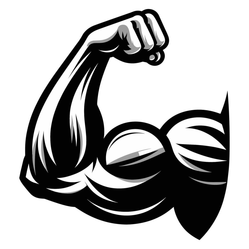 Muscular Arm Flexing Powerful Symbol of Strength and Fitness in Bold Illustration vector