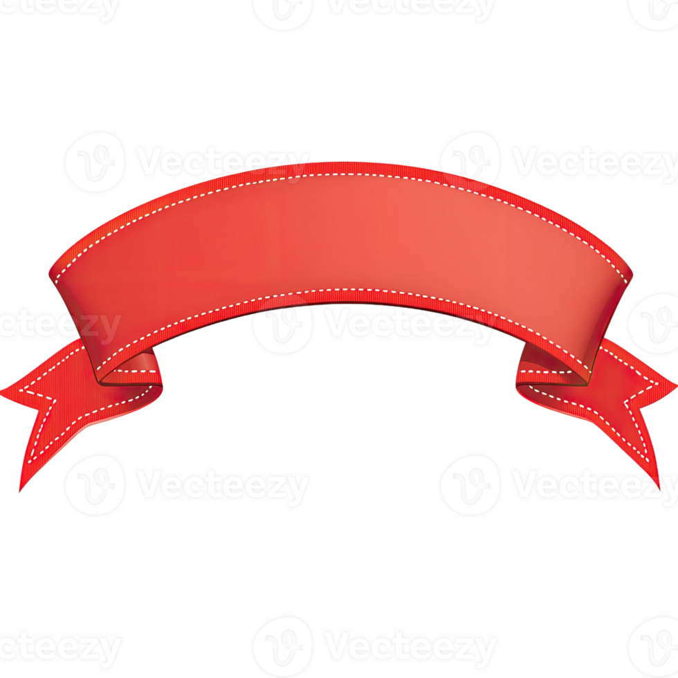 Red ribbon banner with a stitching effect, illustration on a Transparent background. png