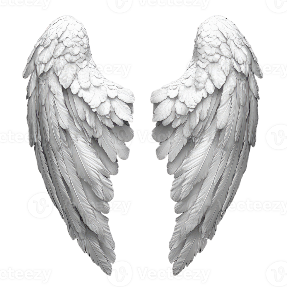 two white angel wings isolated on Transparent background, png
