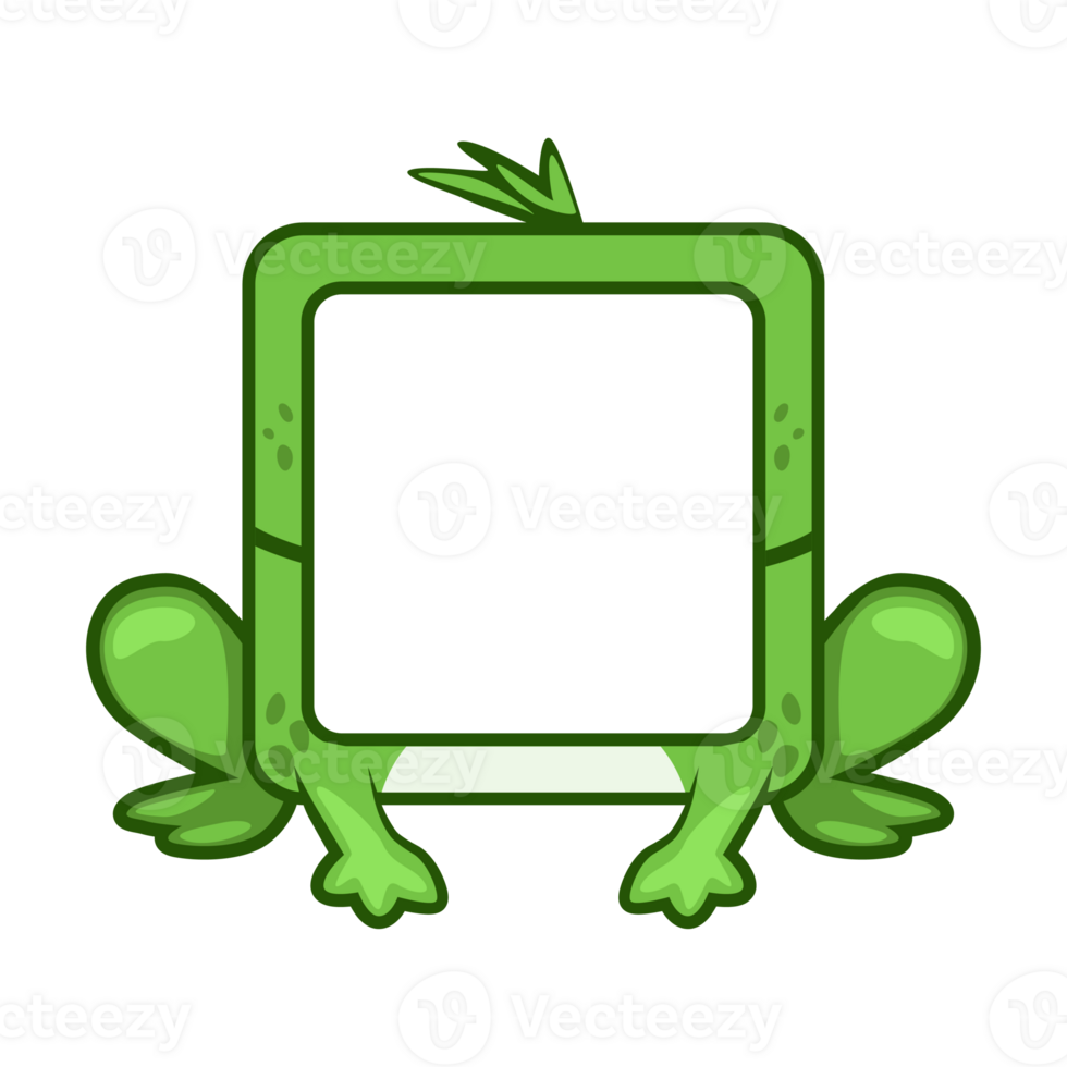 Cute square frog frame. Cartoon avatar for UI games. Empty animal frame for your kids decor, print or stickers. png