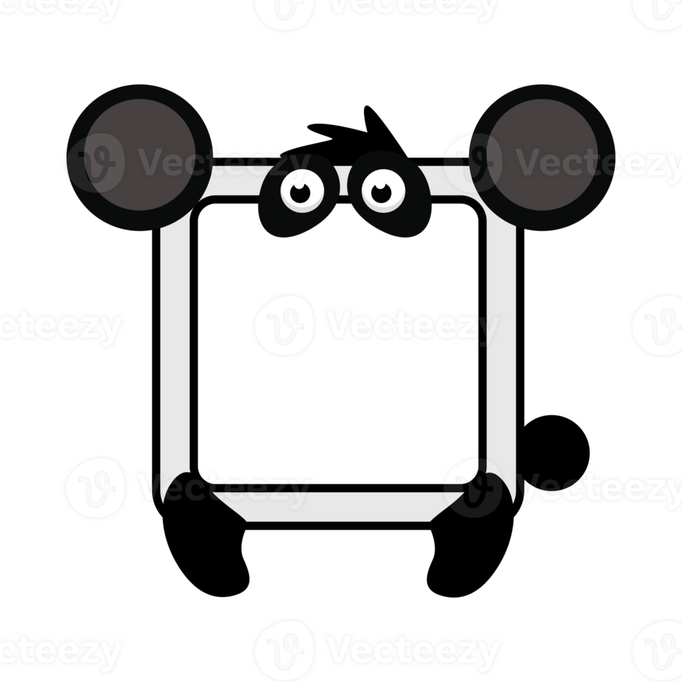 Cute cartoon square panda frame. Cartoon avatar for UI games. Empty animal frame for your kids decor, print or stickers. png