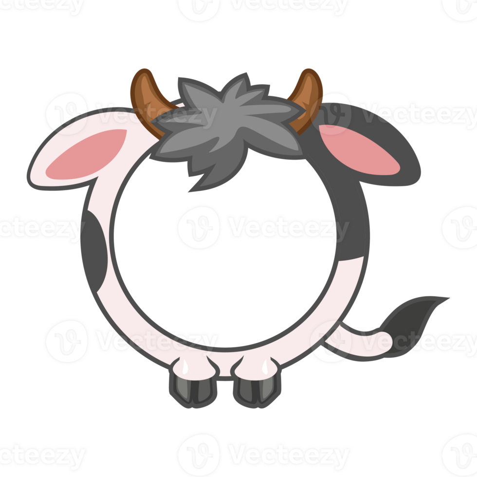 Round cow frame, cartoon avatar for ui games. Empty animal frame for your kids decor, print or stickers. png
