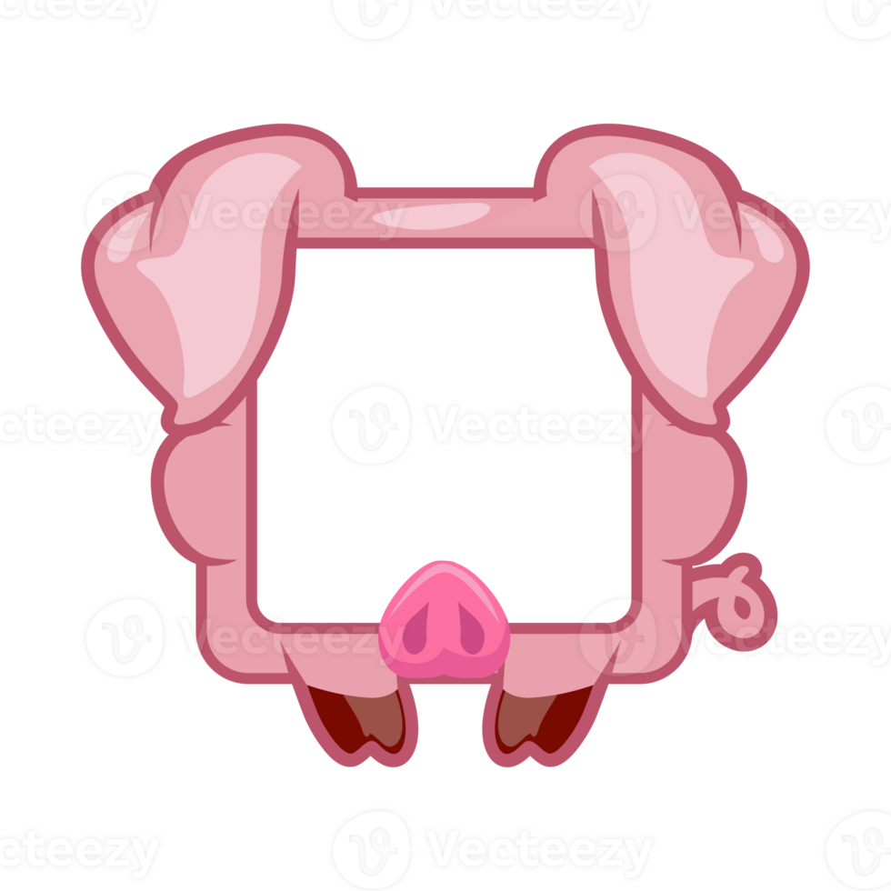Square pig frame, cartoon avatar for ui games. Empty animal frame for your kids decor, print or stickers. png