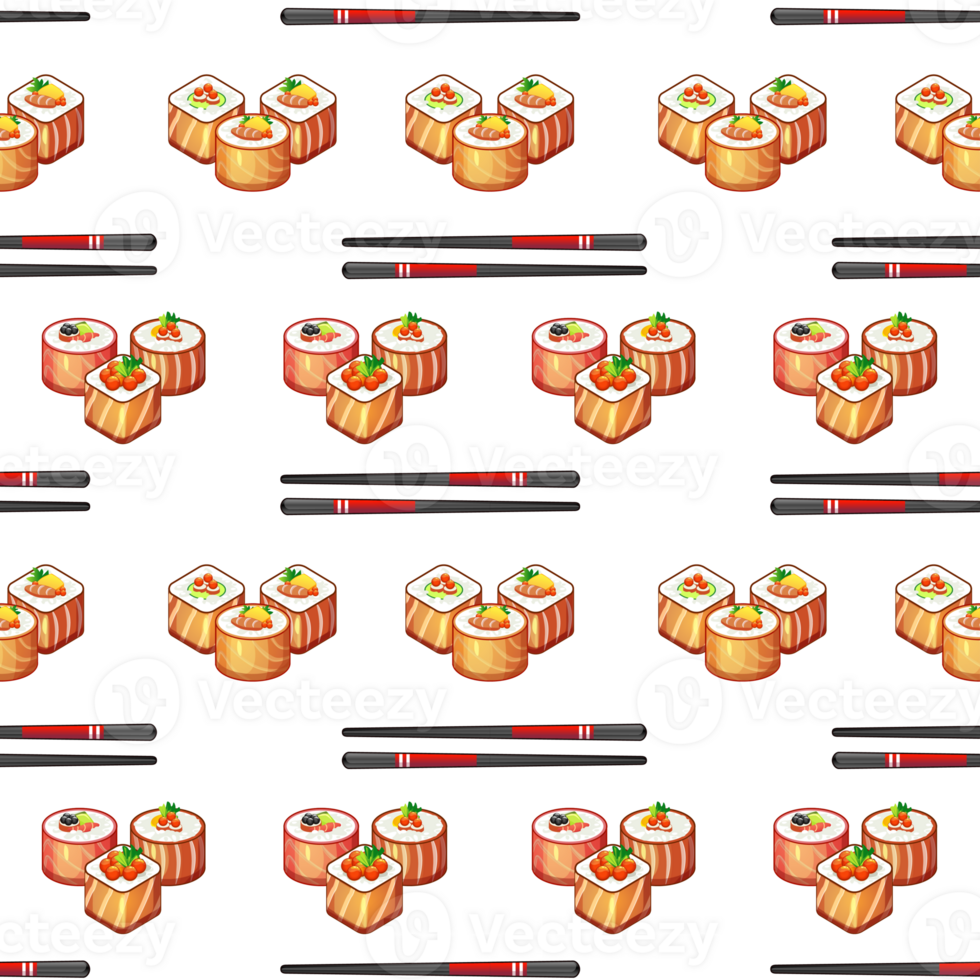 Sushi seamless pattern for background. Japanese food. png