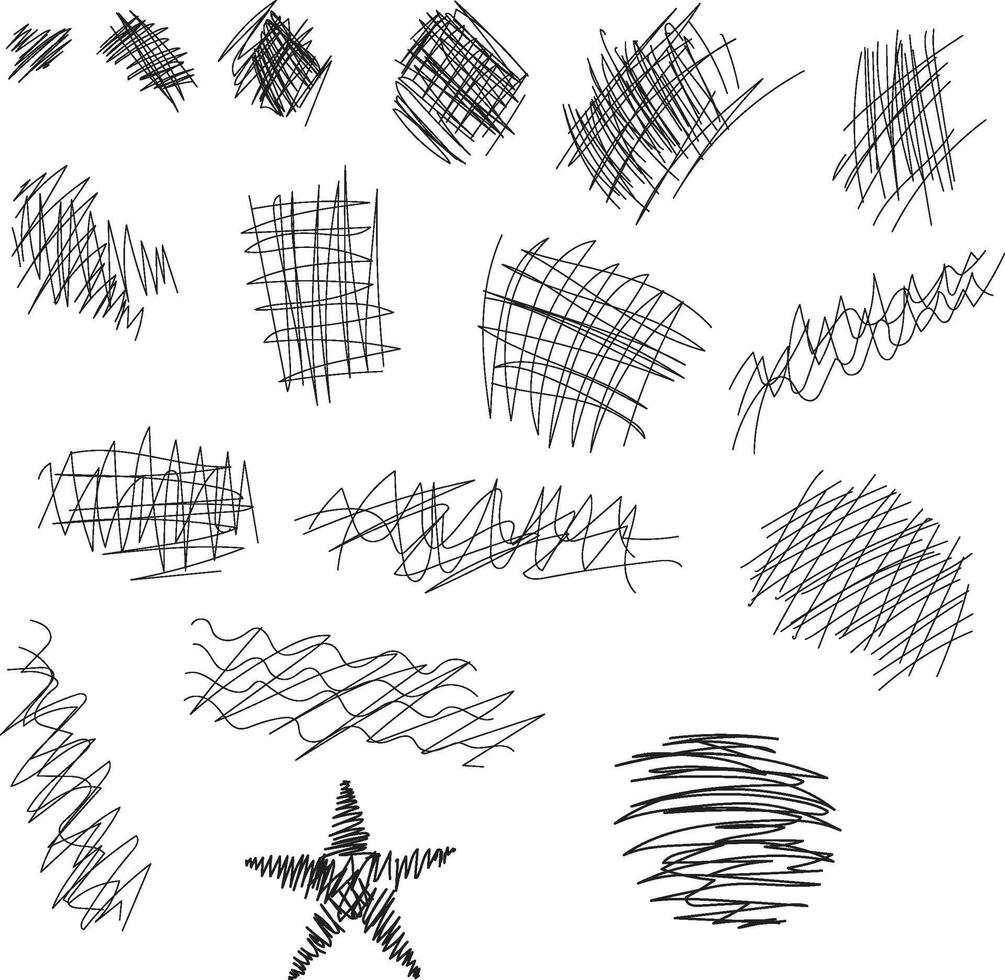 Scribble doodle set. Ink brush stroke element in black vector