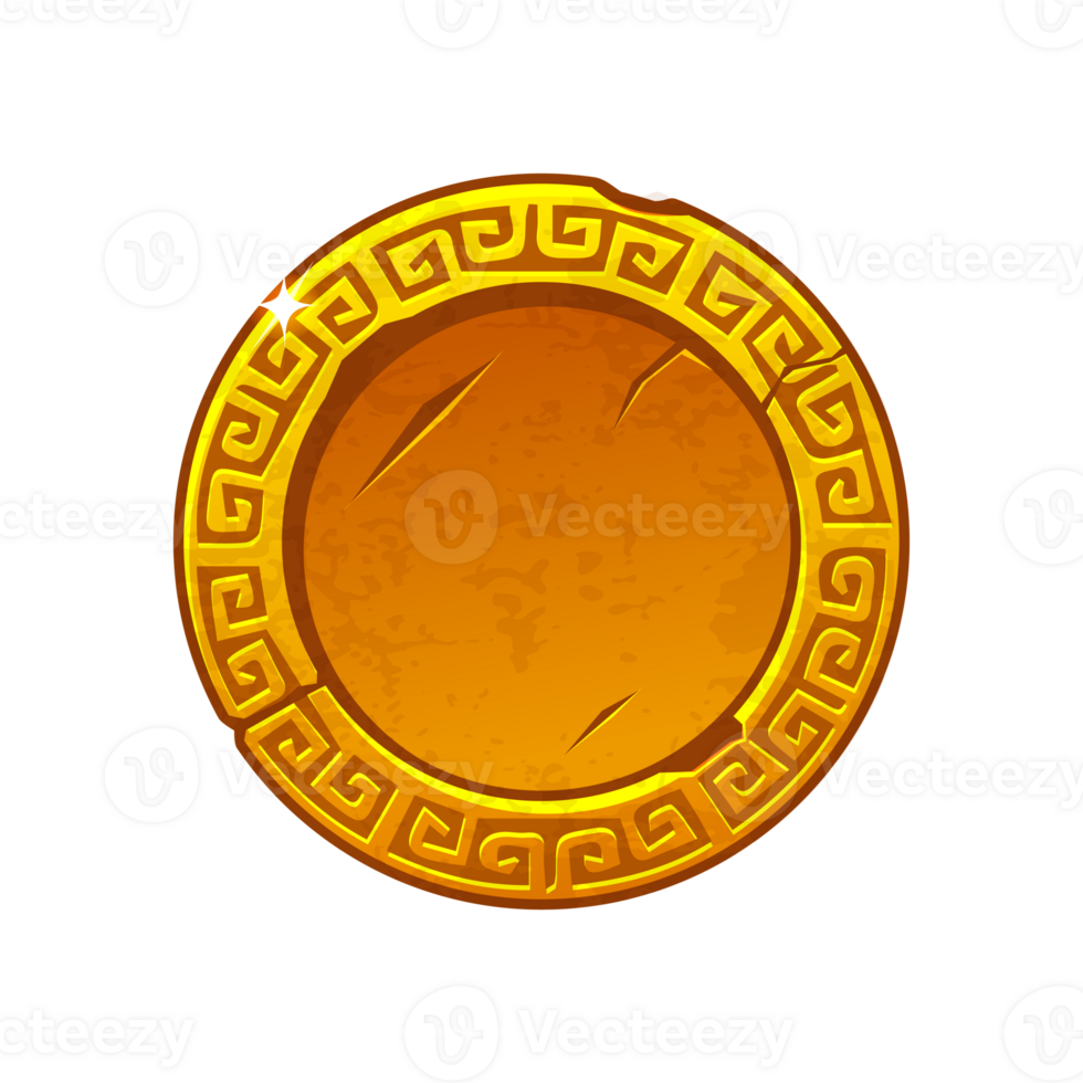 Gold-old frame or coin with ornament. Blank coin template for your design. Gold blank medal. Round icon for 2D game or slots png