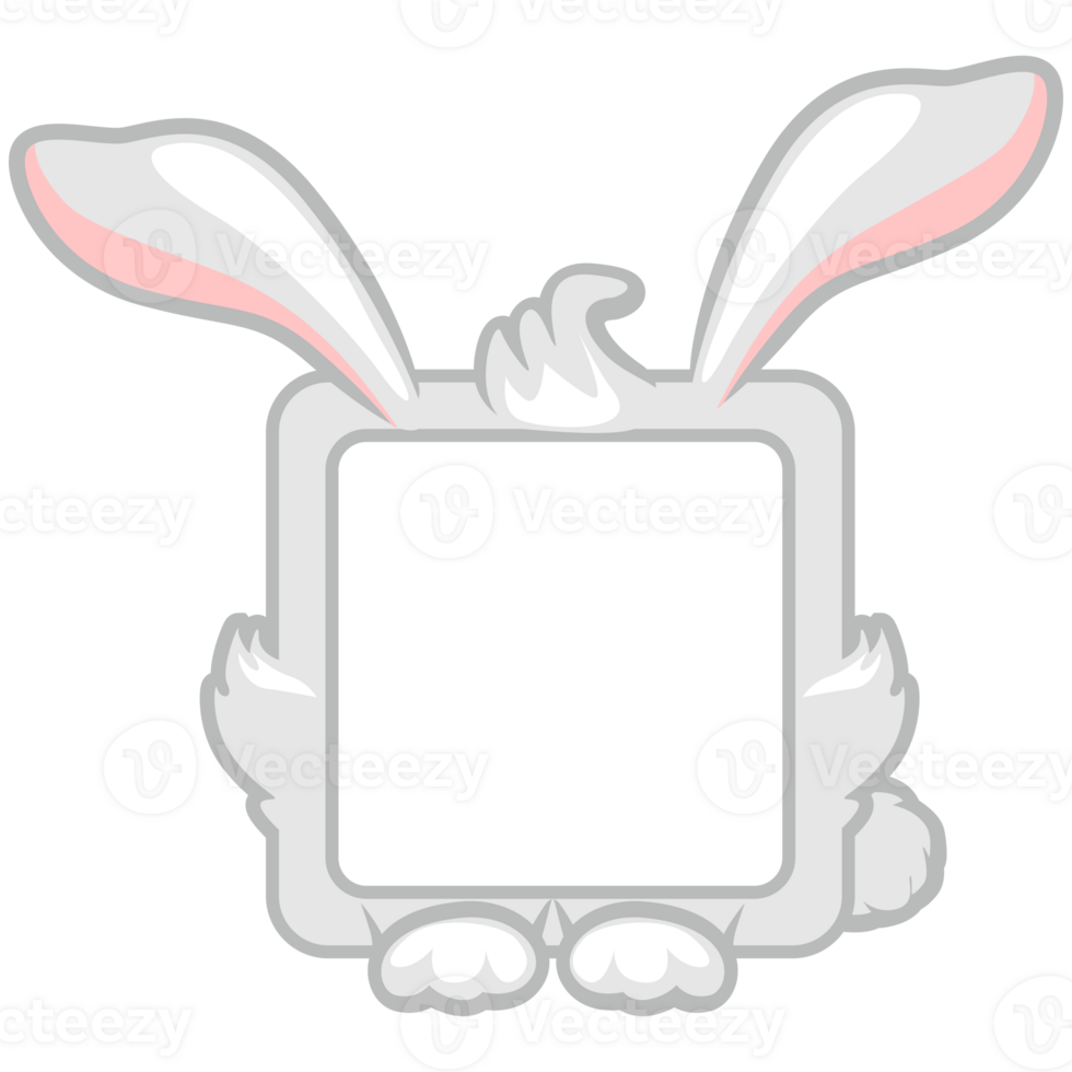 Cute square bunny or rabbit frame. Cartoon avatar for UI games. Empty animal frame for your kids decor, print or stickers. png