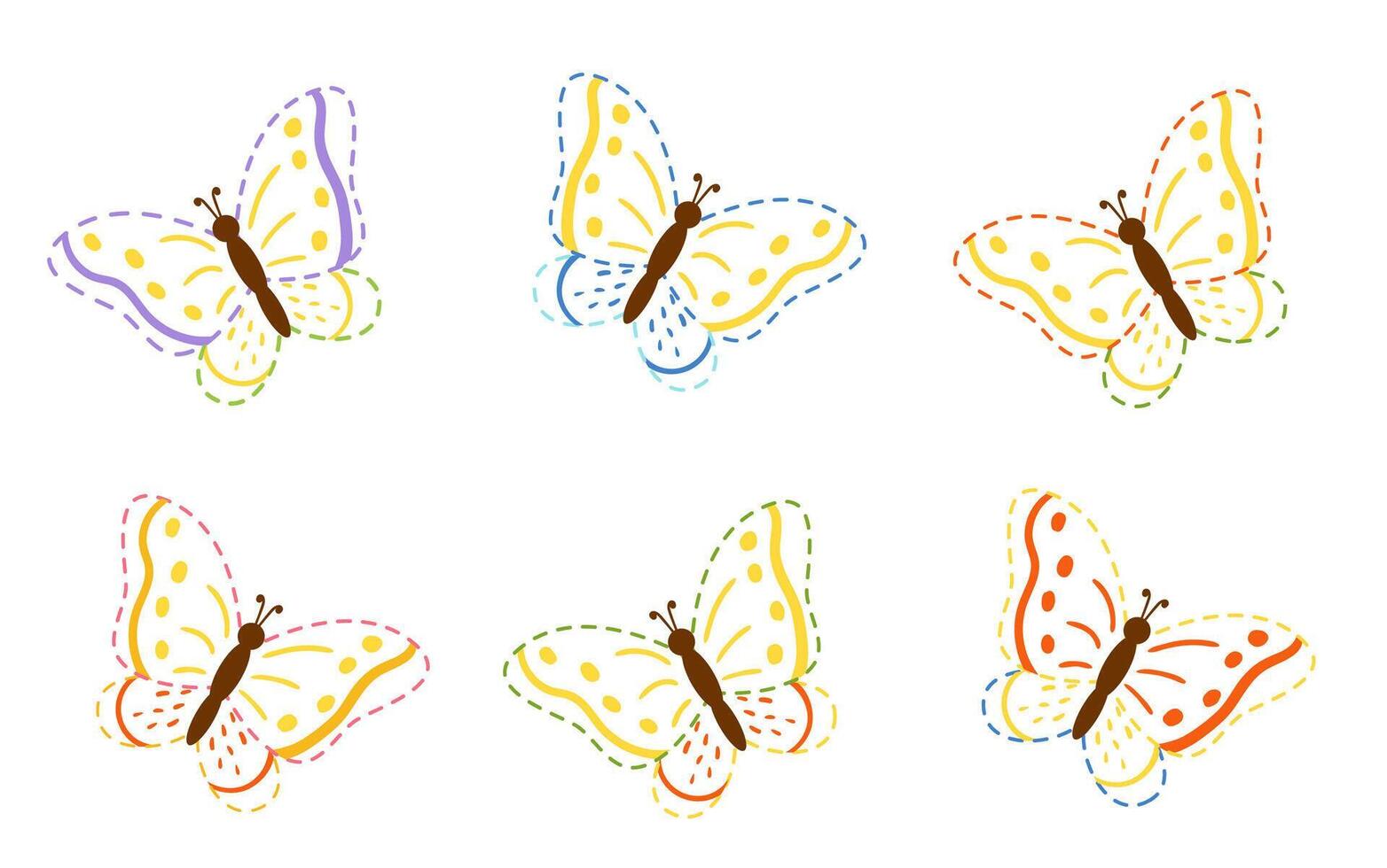 Set of colorful butterflies. Collection of butterflies. Tracing contours. vector
