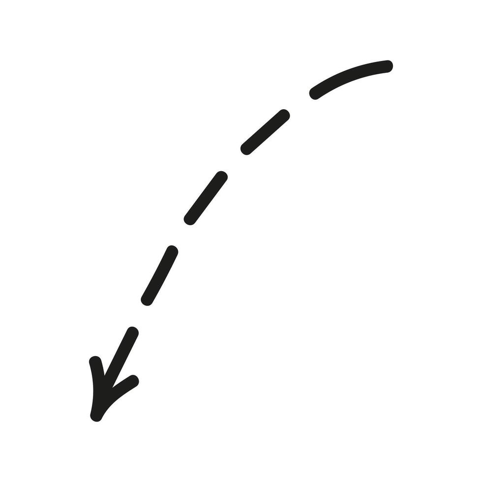 Doodle dotted line arrow down Illustration. Hand drawn element vector
