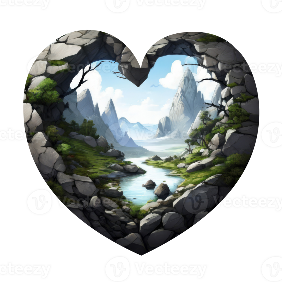 Heart of the mountain - a heart shaped valley with a river png