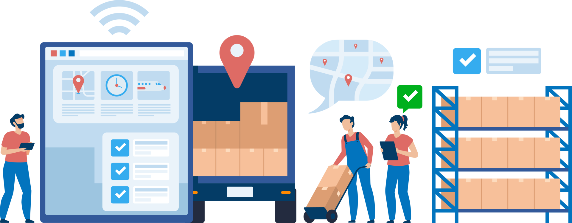 Efficient Logistics Team Managing Supply Chain Operations. Streamlined Coordination and Inventory Control in Modern Warehousing for Optimized Shipping and Distribution Solutions. Illustration png