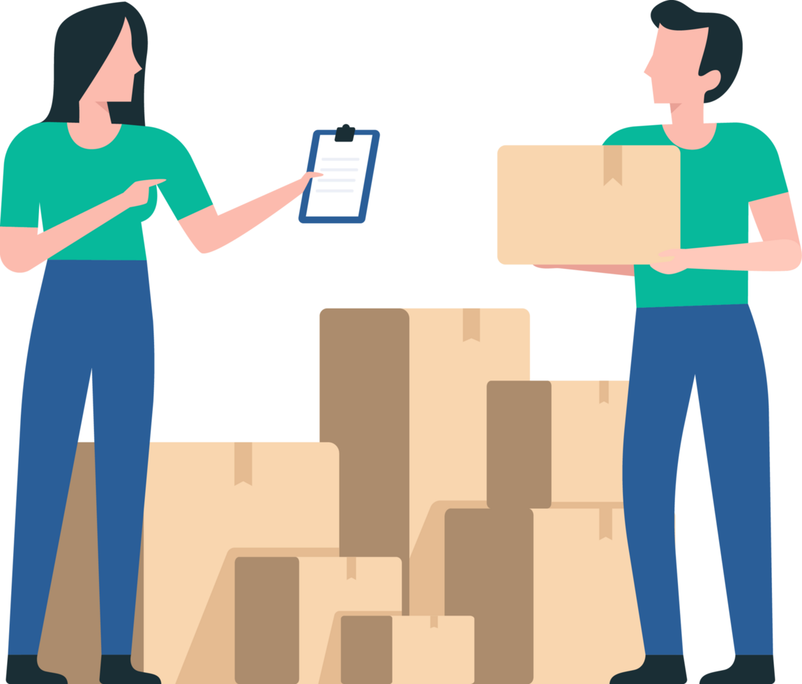 Warehouse Employees Moving and Stacking Boxes for Distribution. png