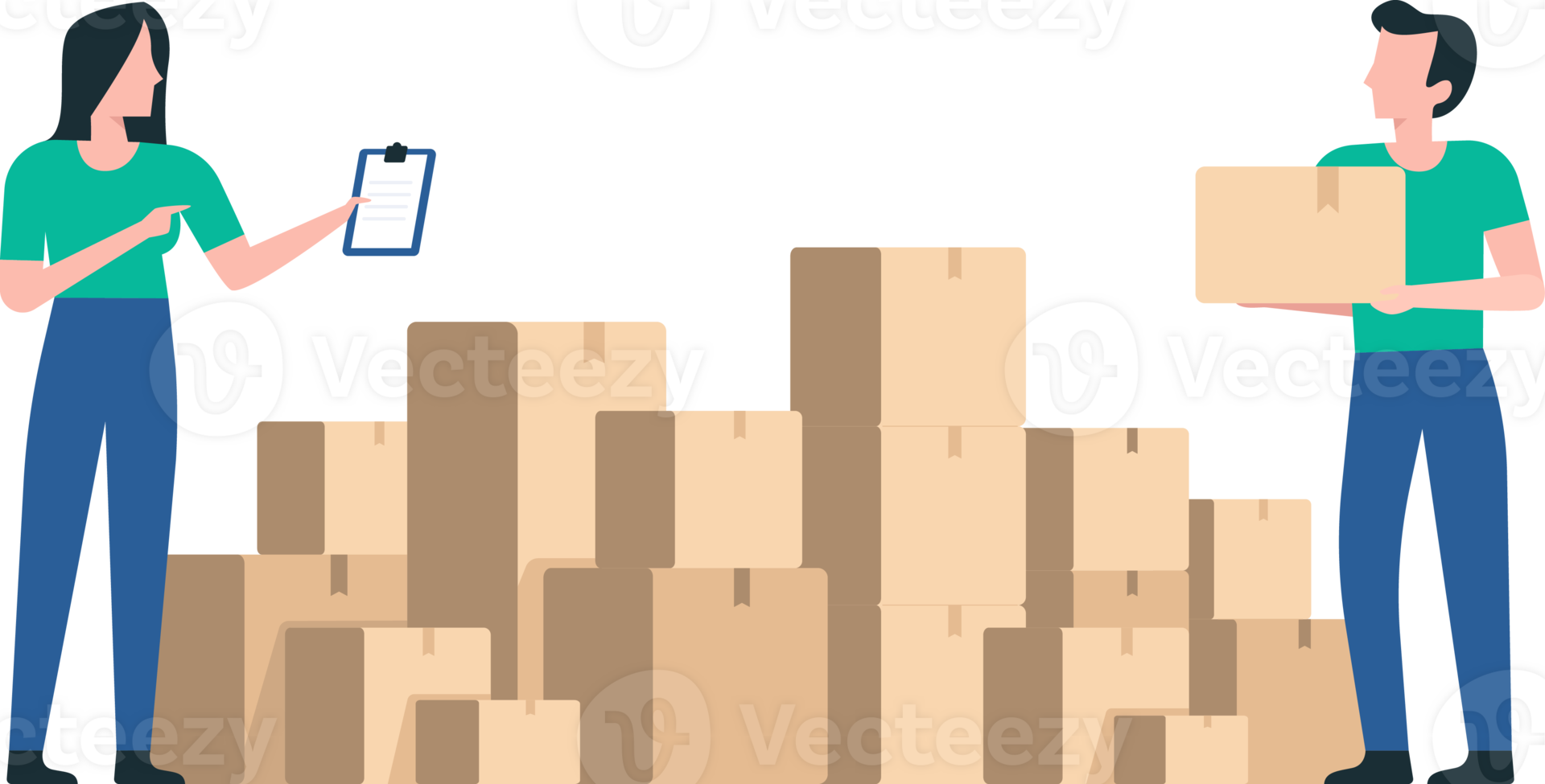 Logistics Team Checking Products in Warehouse. Warehouse Employees Moving and Stacking Boxes for Distribution. png