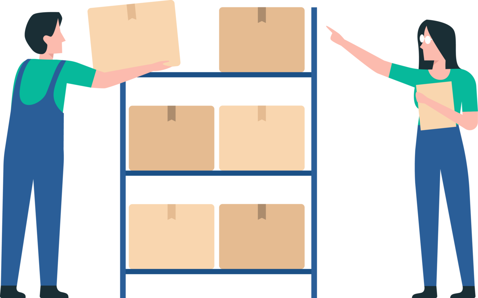 Workers Organizing and Sorting Boxes in a Logistics Facility. png