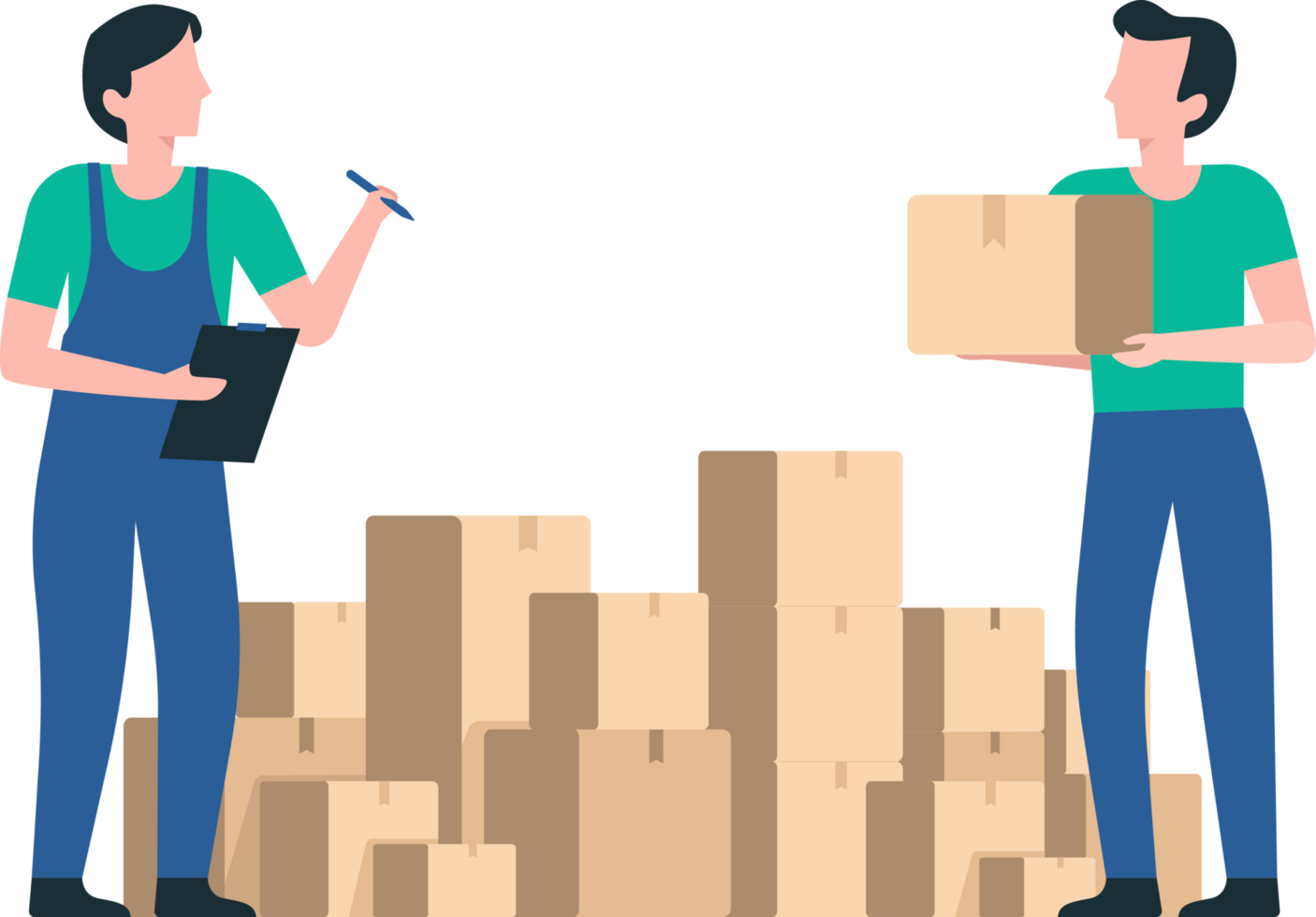 Team Lifting and Organizing Stock for Efficient Warehouse Operations. Illustration png