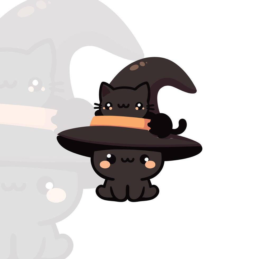 Chibi Witch with a Black Cat on Her Hat vector