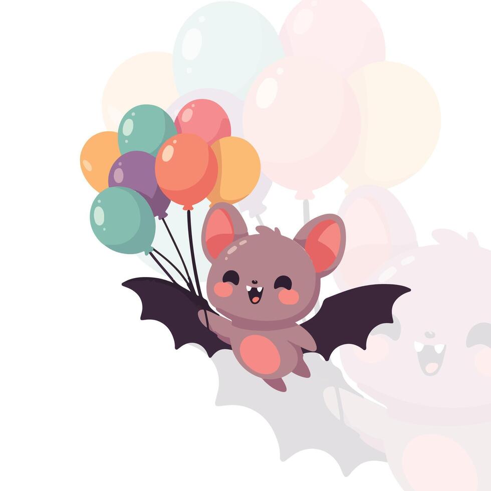 Adorable Bat Flying with Balloons vector