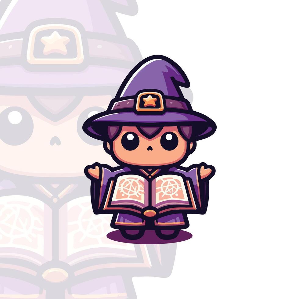 Tiny Wizard with a Magic Spell Book vector