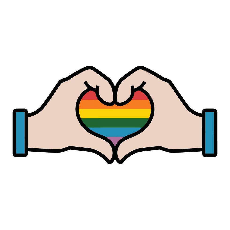 Hands forming heart with pride rainbow symbol illustration vector