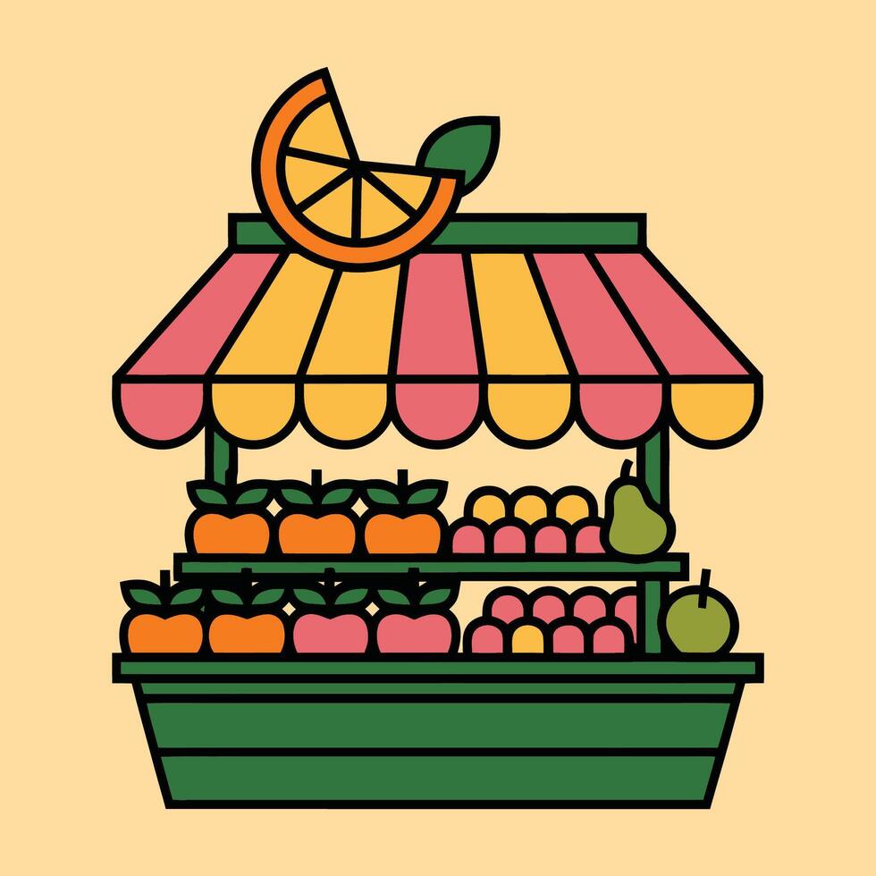 Cartoon Fruit Stand. Fruit Market Illustration vector