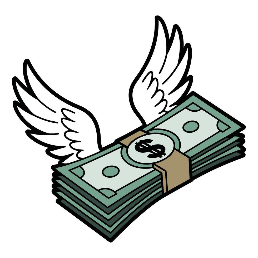 Flying Dollar Bills with Wings Illustration vector