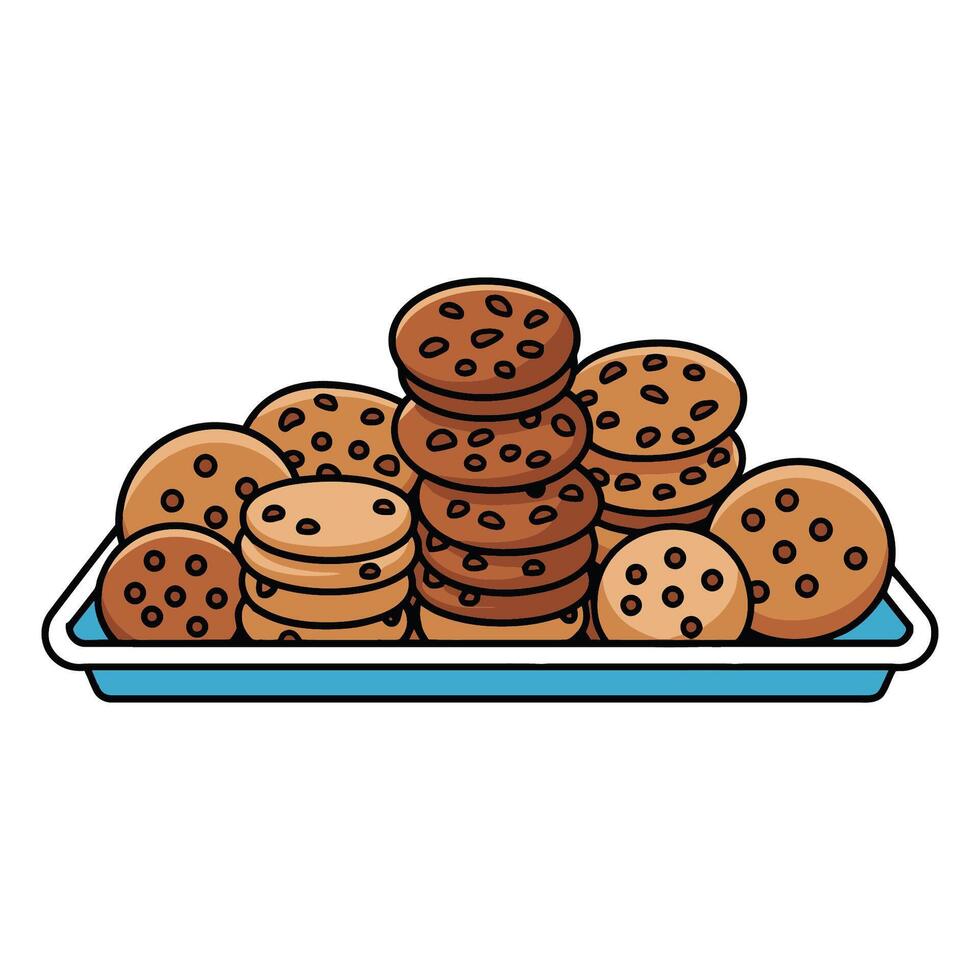 Sweet Array of Chocolate Chip Cookies on a Blue Tray Illustration vector